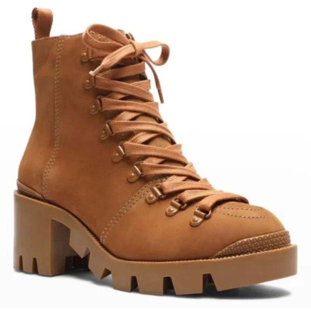 SHUTZ Zayane Chunky Brown Size 6 Combat Suede Heeled Boots Lace Up Zip‎